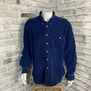 Boss Hugo Boss Vintage 90s Button Down Shirt Mens 42 Navy Corduroy Casual Preppy
